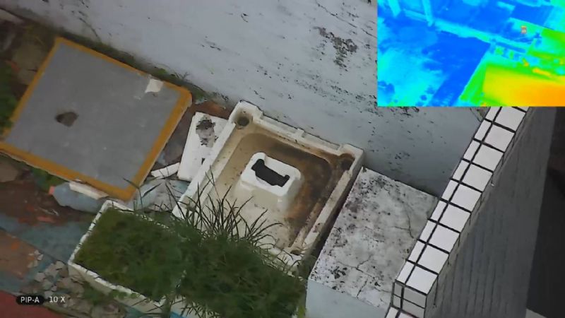 無人機探查發現頂樓露臺保麗龍箱積水